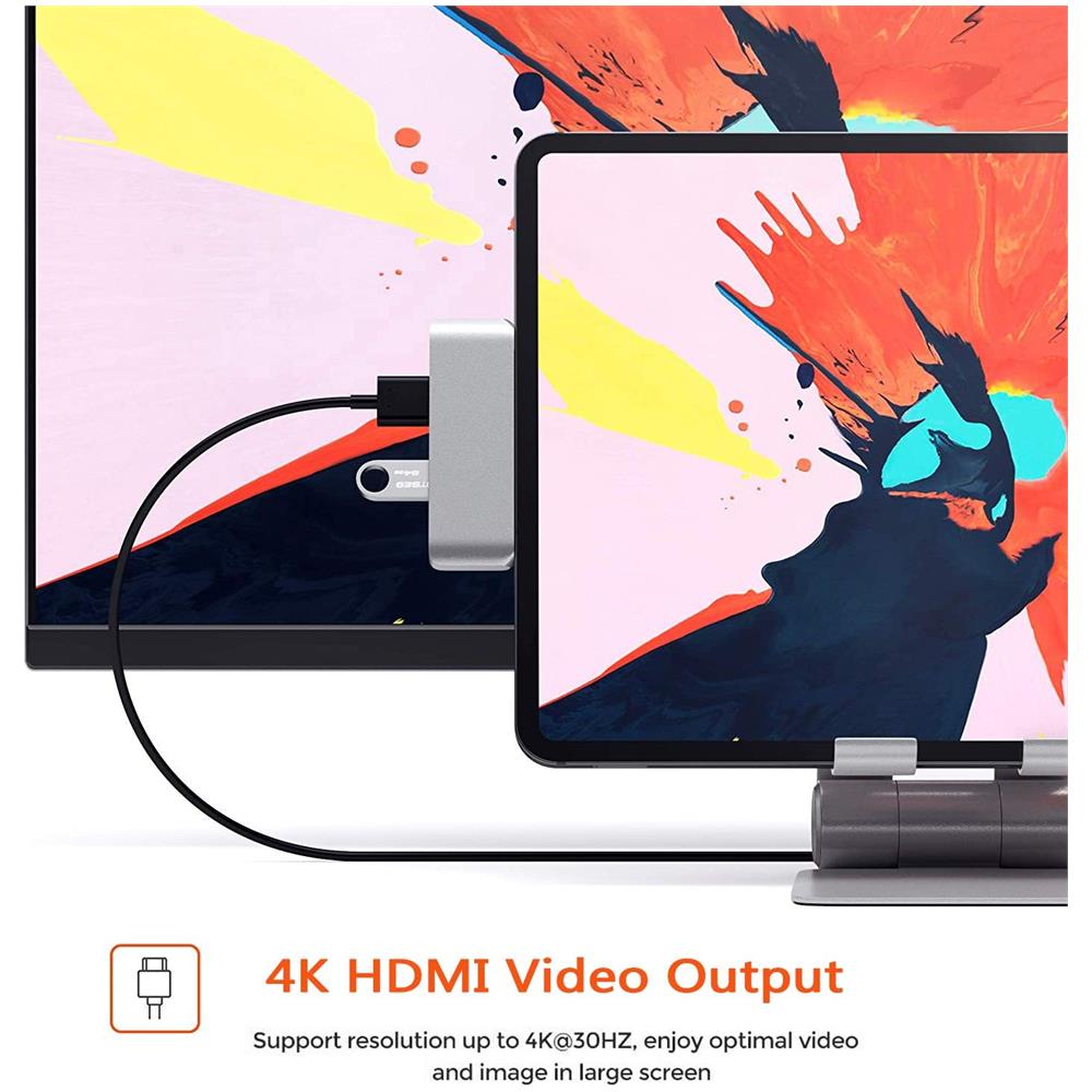 Hub Usb-c Per Ipad Pro 2018, Adattatore 4 In 1 4k Usb Da C A Hdmi, Usb 3.0, Usb 2.0 E Uscita Audio Da 3,5 Mm, Per Ipad Pro, Galaxy S10 / Note 10, Huawei P30 / Mate 30 - Foto 6