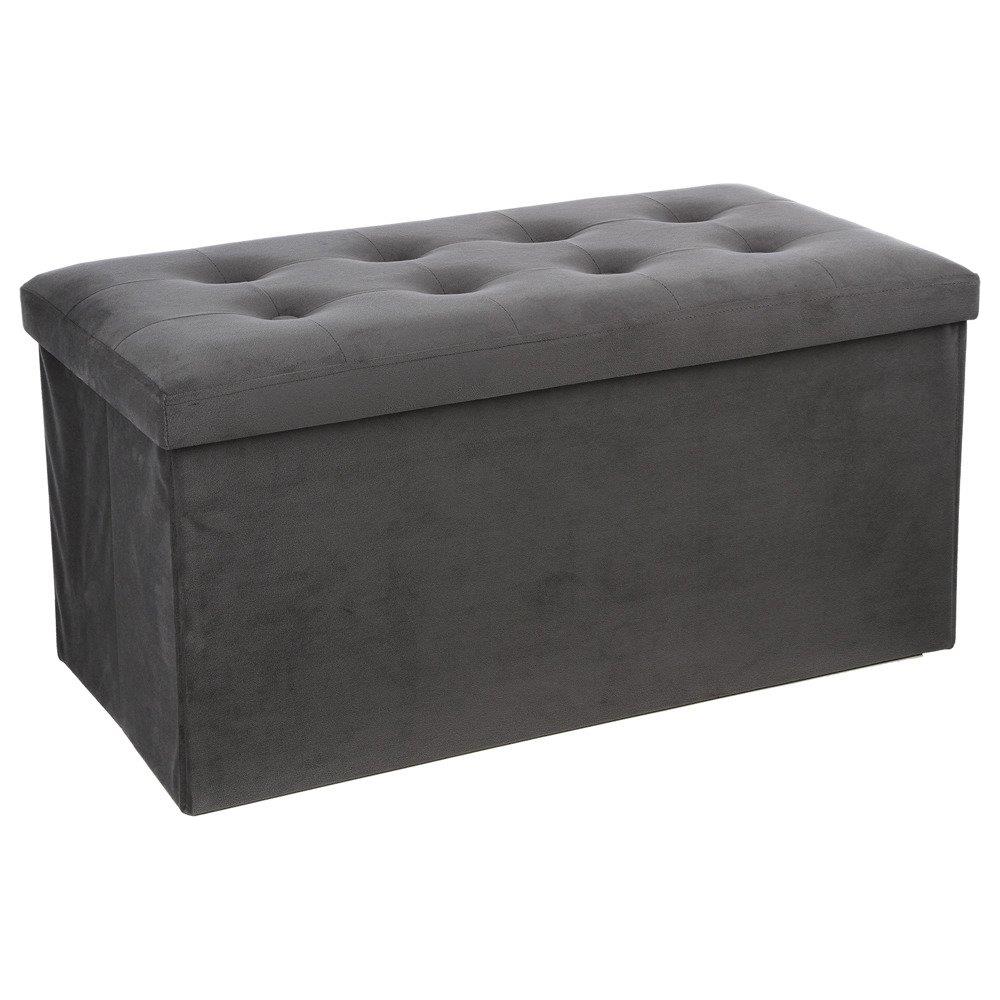 Pouf Doppio Pieghevole In Velluto Lisandre - Grigio - L 75,7 X P 37,5 X H 38 Cm - Foto 2