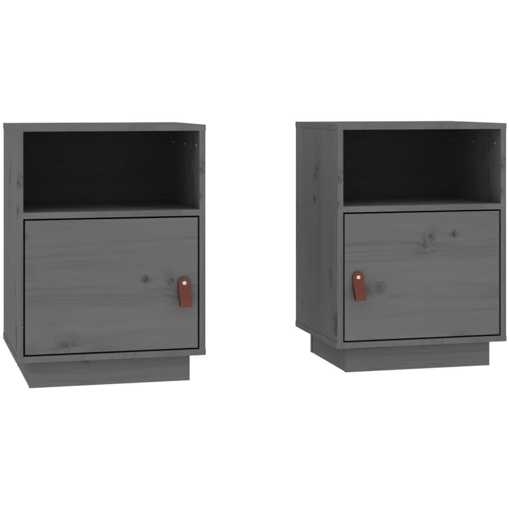 Comodini Grigi 2 Pz 40x34x55 Cm In Legno Massello Di Pino - Foto 2