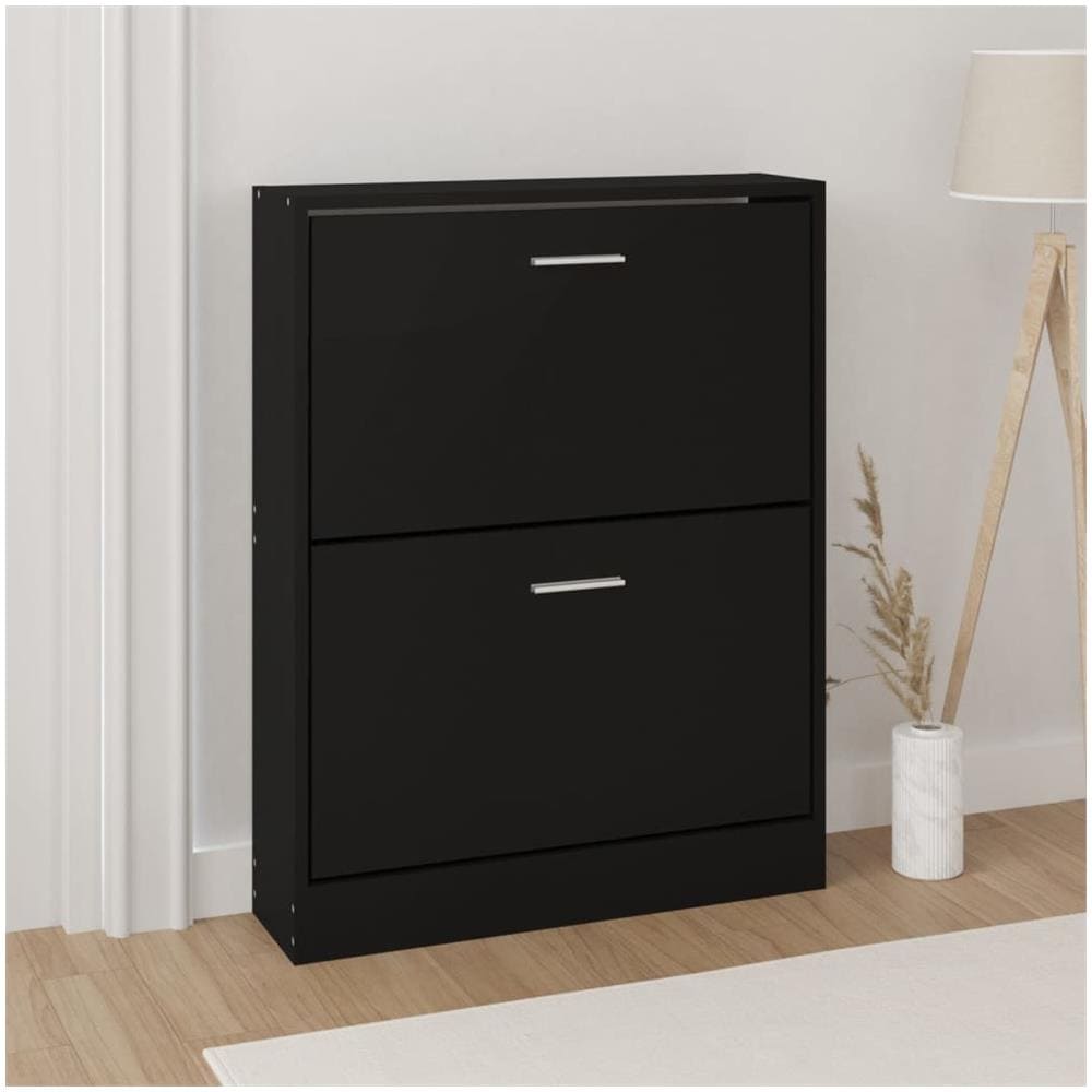 Scarpiera Nero 59x17x81 Cm In Legno Multistrato - Foto 1
