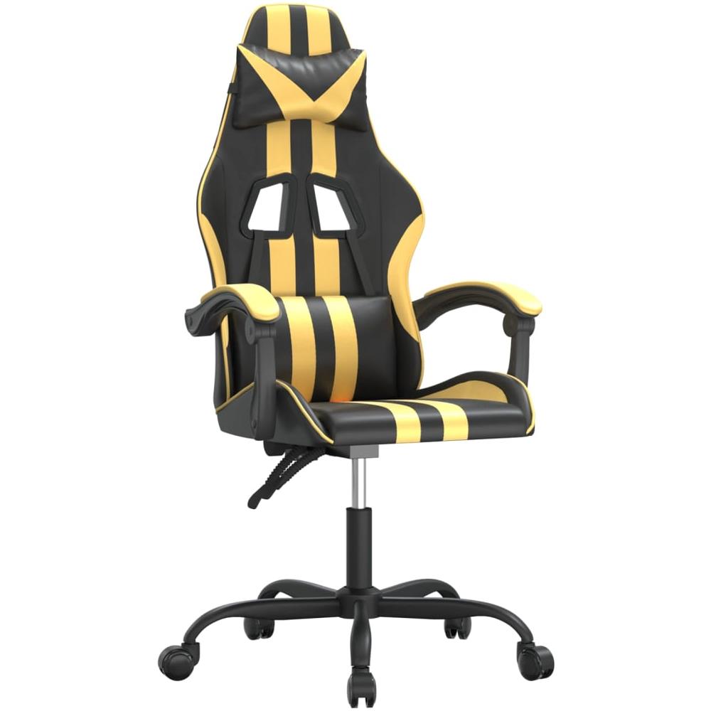 Sedia da Gaming Girevole Nera e Oro in Similpelle - Foto 1