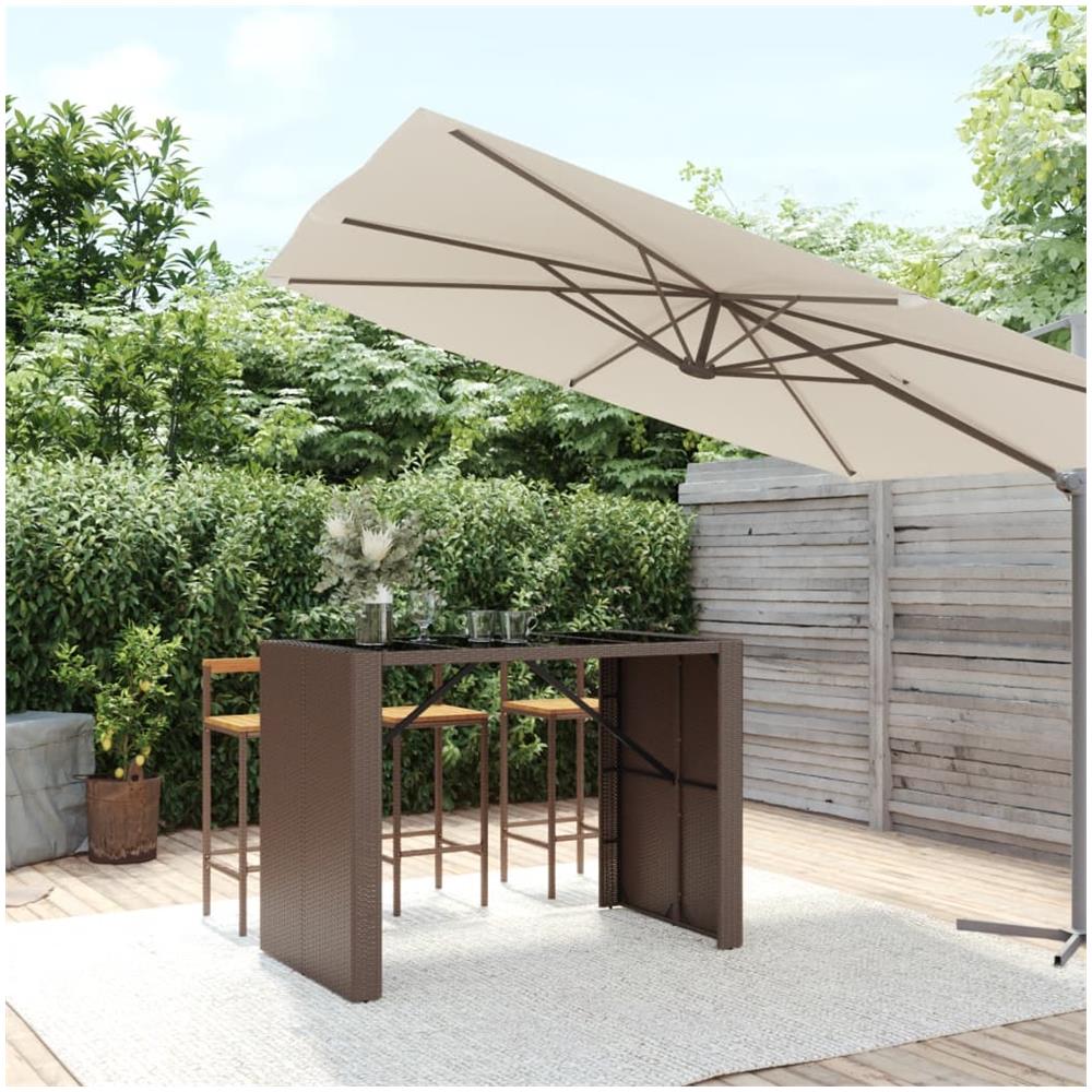 Tavolo Bar Con Piano In Vetro Marrone 145x80x110 Cm Polyrattan - Foto 1