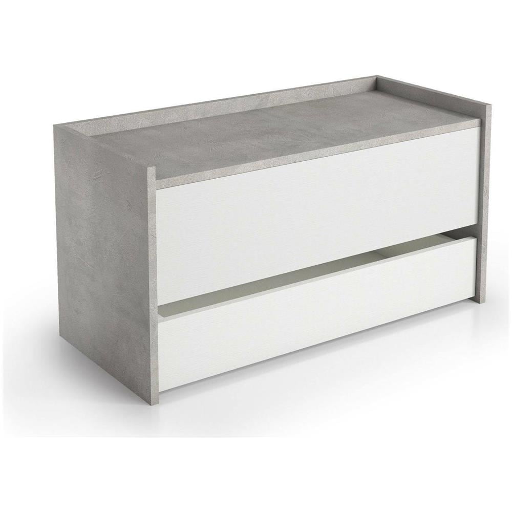 Cassapanca Lantana, Mobile Da Ingresso Moderno Con Scarpiera, Cassapanca Baule Con Due Contenitori, 100% Made In Italy, 90x40h46 Cm, Bianco E Cemento - Foto 2