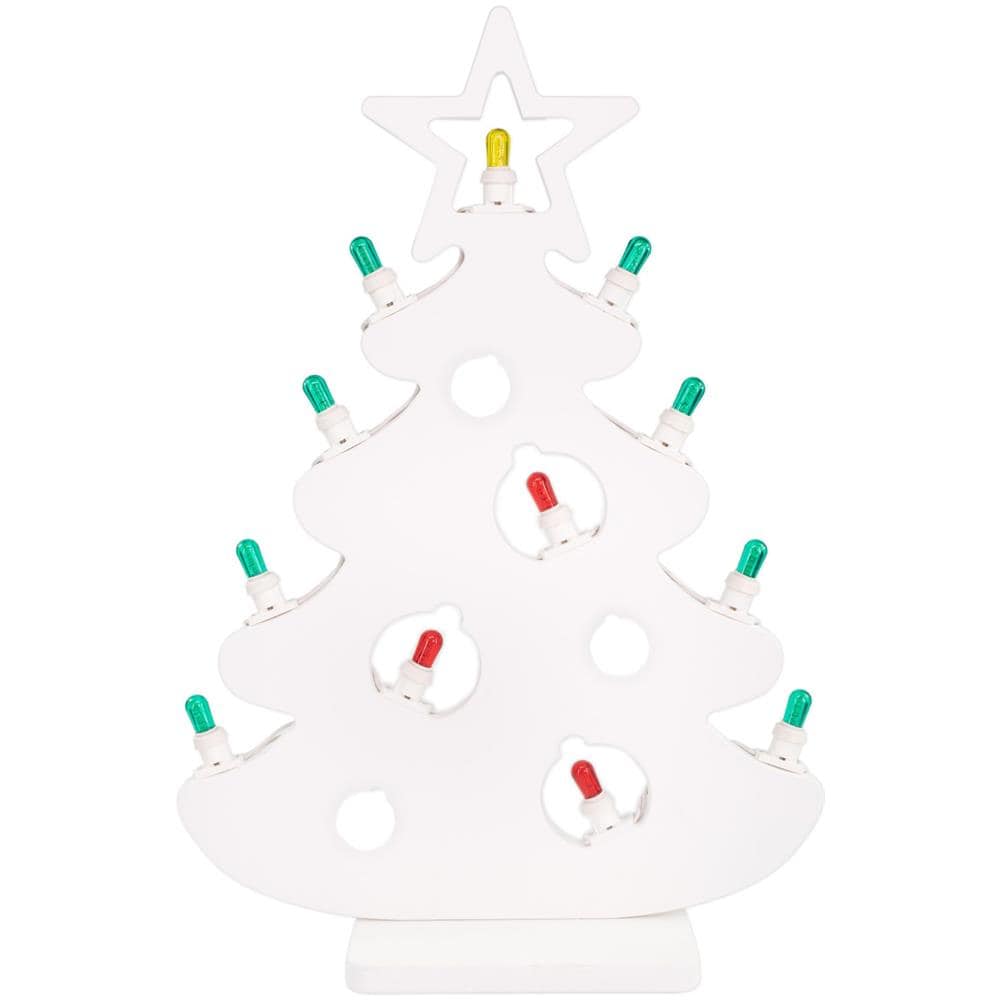 Lampada Da Tavolo In Legno Albero Di Natale Classico 48x19xh69 Cm Luminaria D’arredo Pugliese 12 Lampadine Colorate - Foto 1