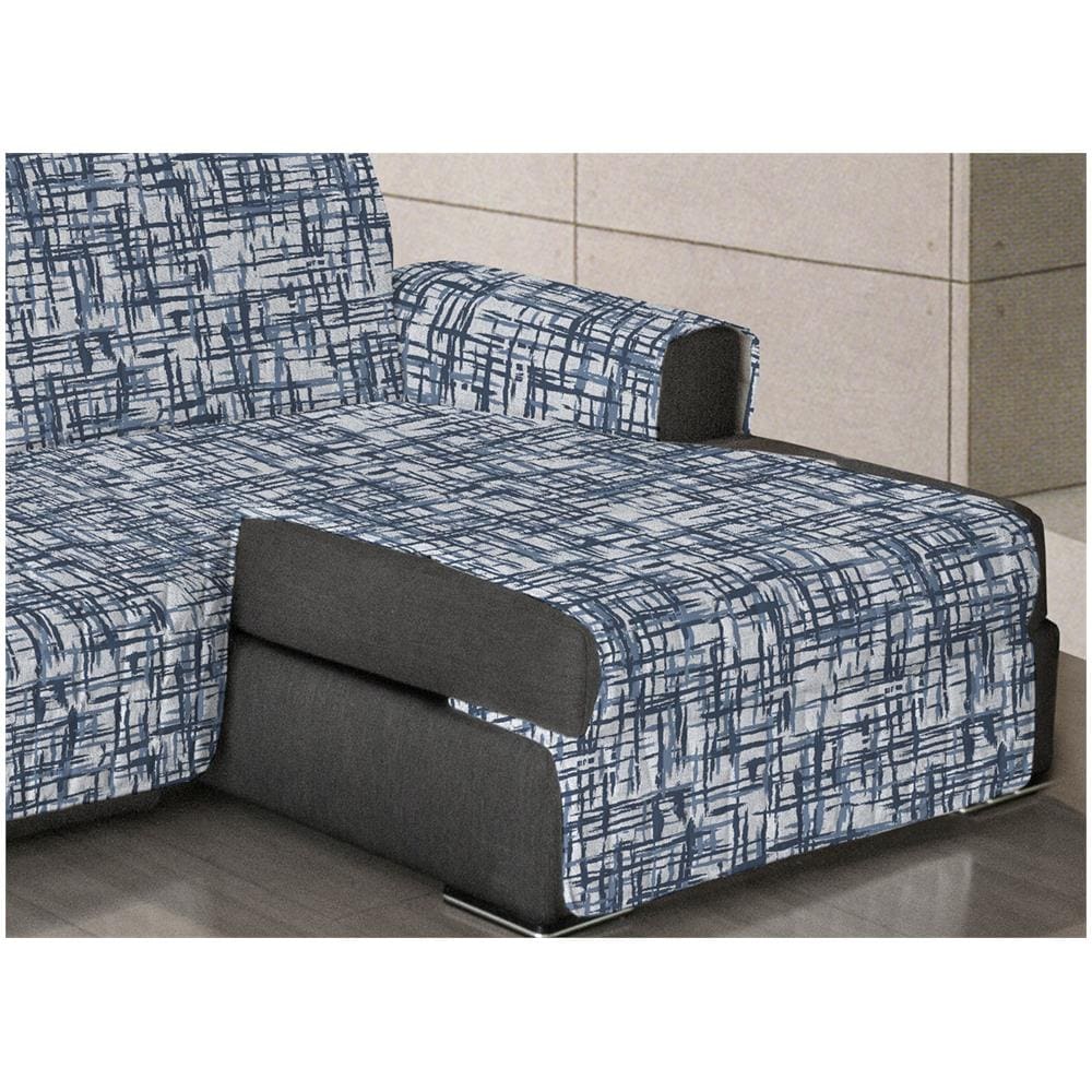 Copridivano Trapuntato Antimacchia Per Divani Con Penisola Dis. Reticolo 190-195 Cm Blu - Foto 5