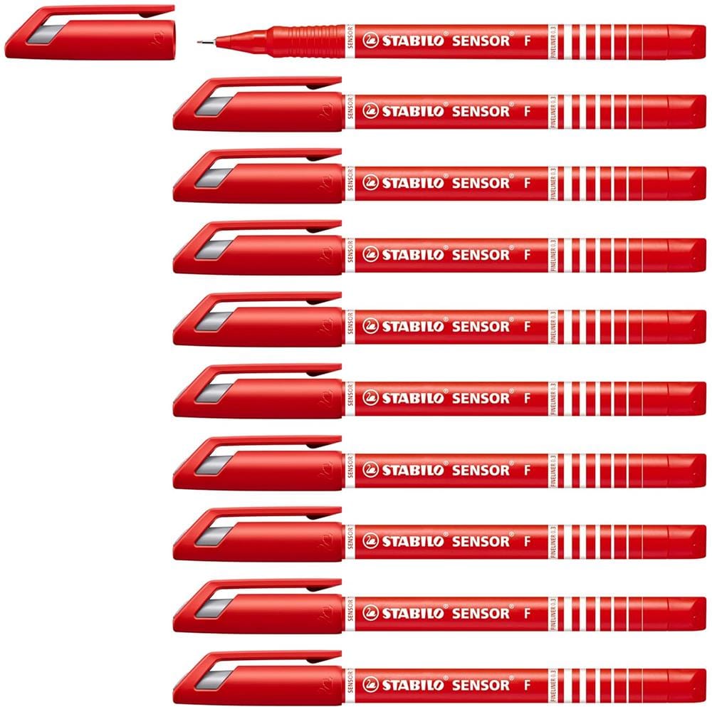 SENSOR F - Fineliner con punta ammortizzata - Tratto Fine (0,3 mm) - Confezione da 10 - Rosso - Foto 1