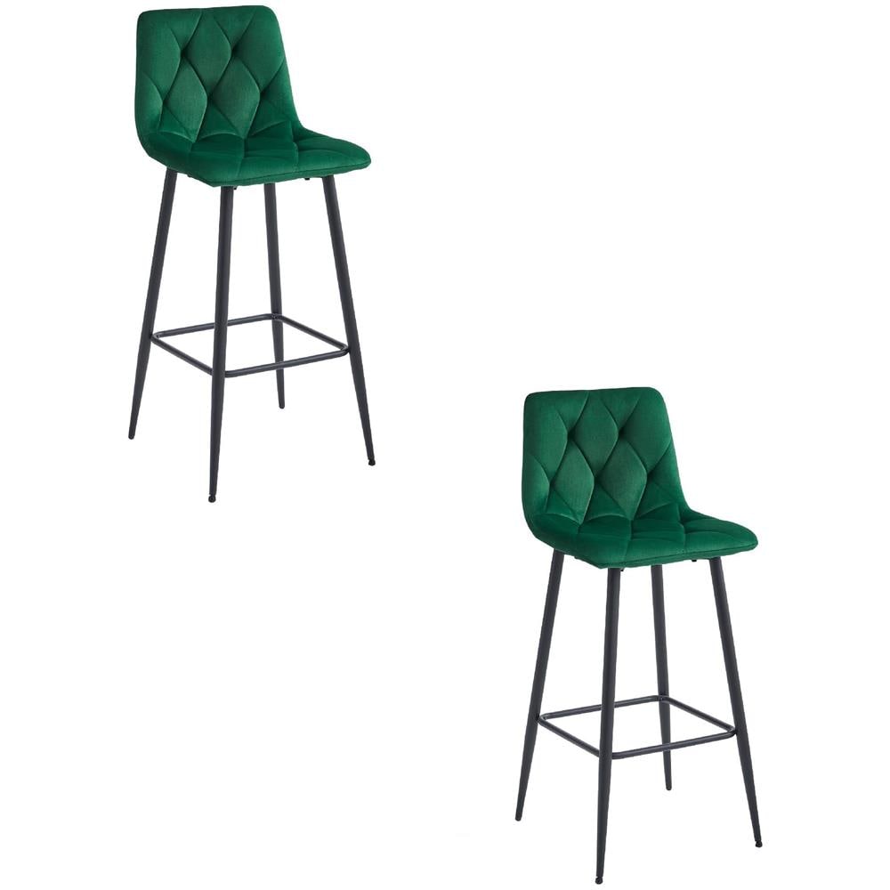 Sgabello KODA in velluto verde scuro con gambe nere x2 - Foto 1