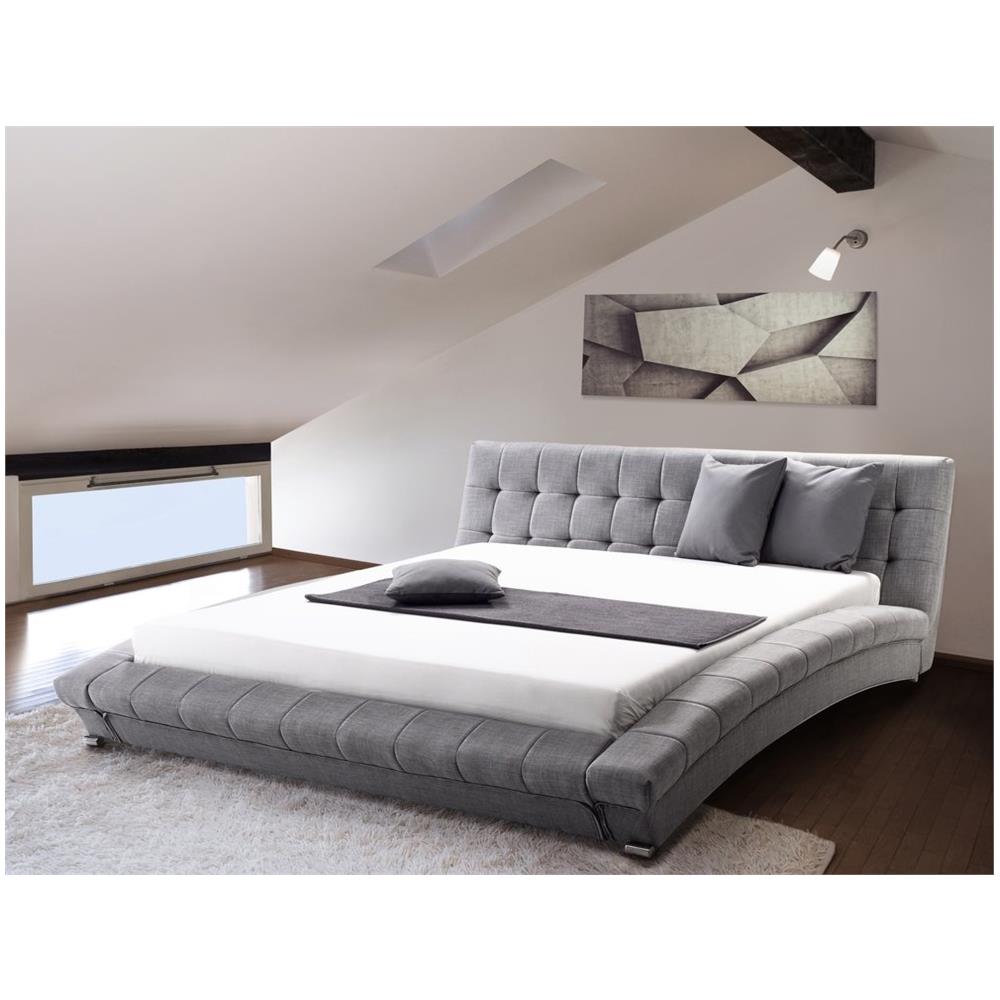 Letto Ad Acqua Matrimoniale In Tessuto Grigio 160 X 200 Cm Lille - Foto 2