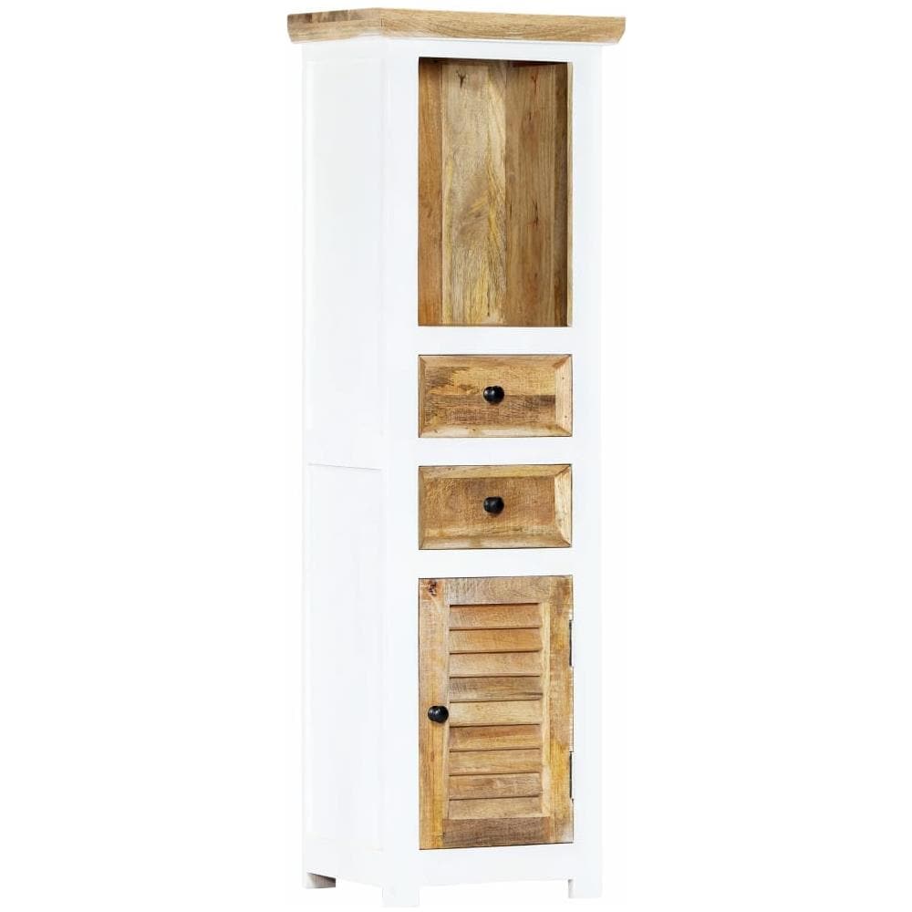 Credenza Bianca E Marrone 40x30x128 Cm Massello Di Mango Grezzo - Foto 1