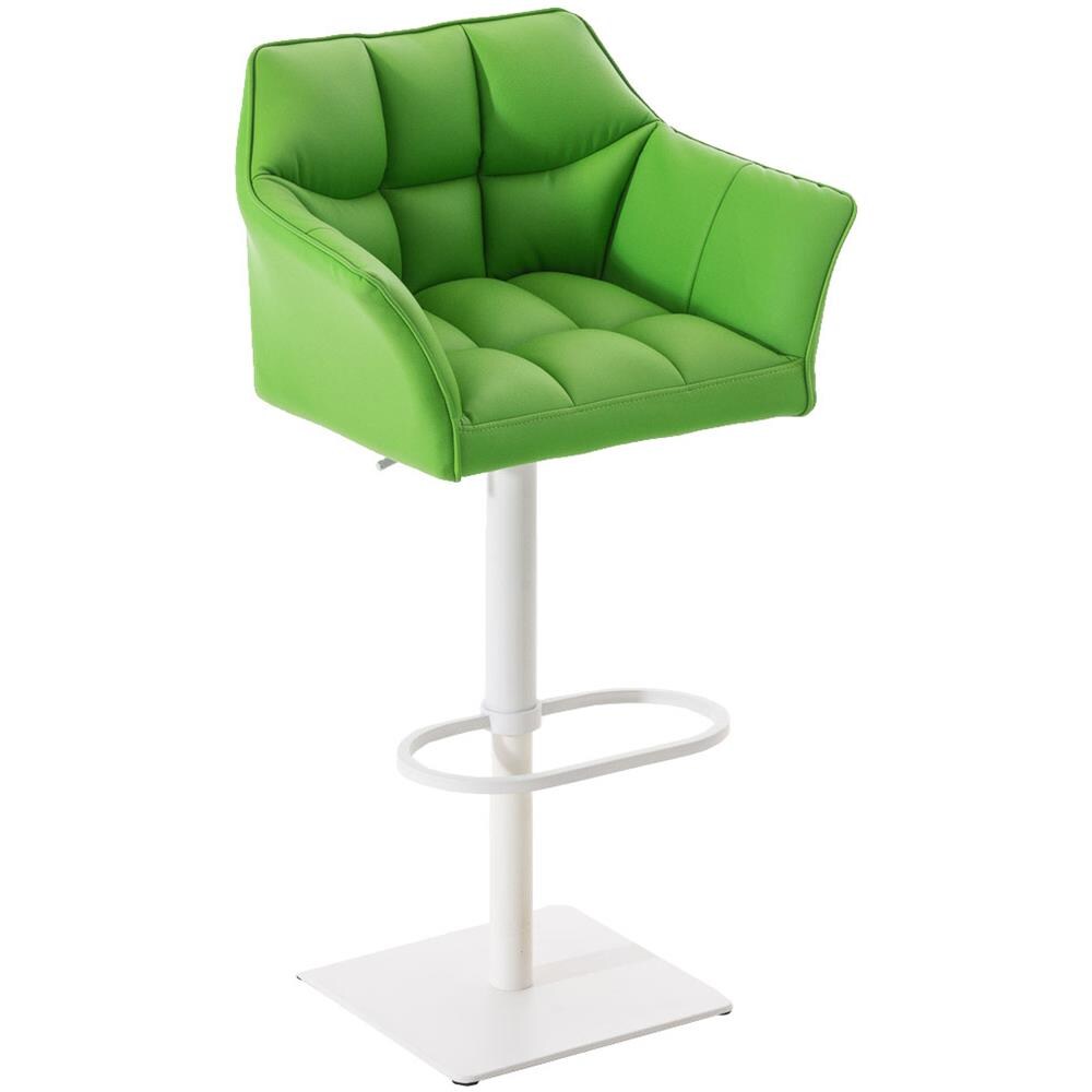 Sgabello Alto Regolabile Damaso in Similpelle I Sgabello Bancone con Braccioli E Schienale Imbottiti E Poggiapiedi, H 58-83 CM Verde Bianco - Foto 1