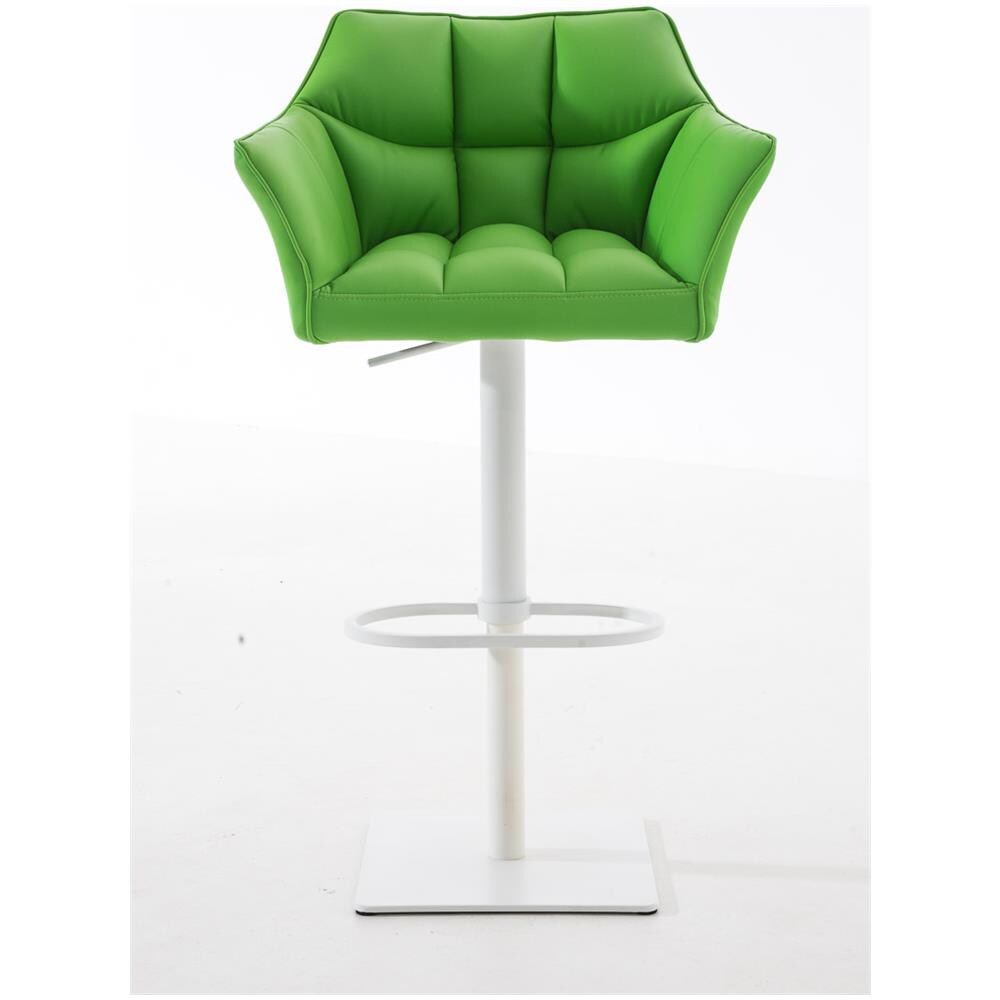 Sgabello Alto Regolabile Damaso in Similpelle I Sgabello Bancone con Braccioli E Schienale Imbottiti E Poggiapiedi, H 58-83 CM Verde Bianco - Foto 2