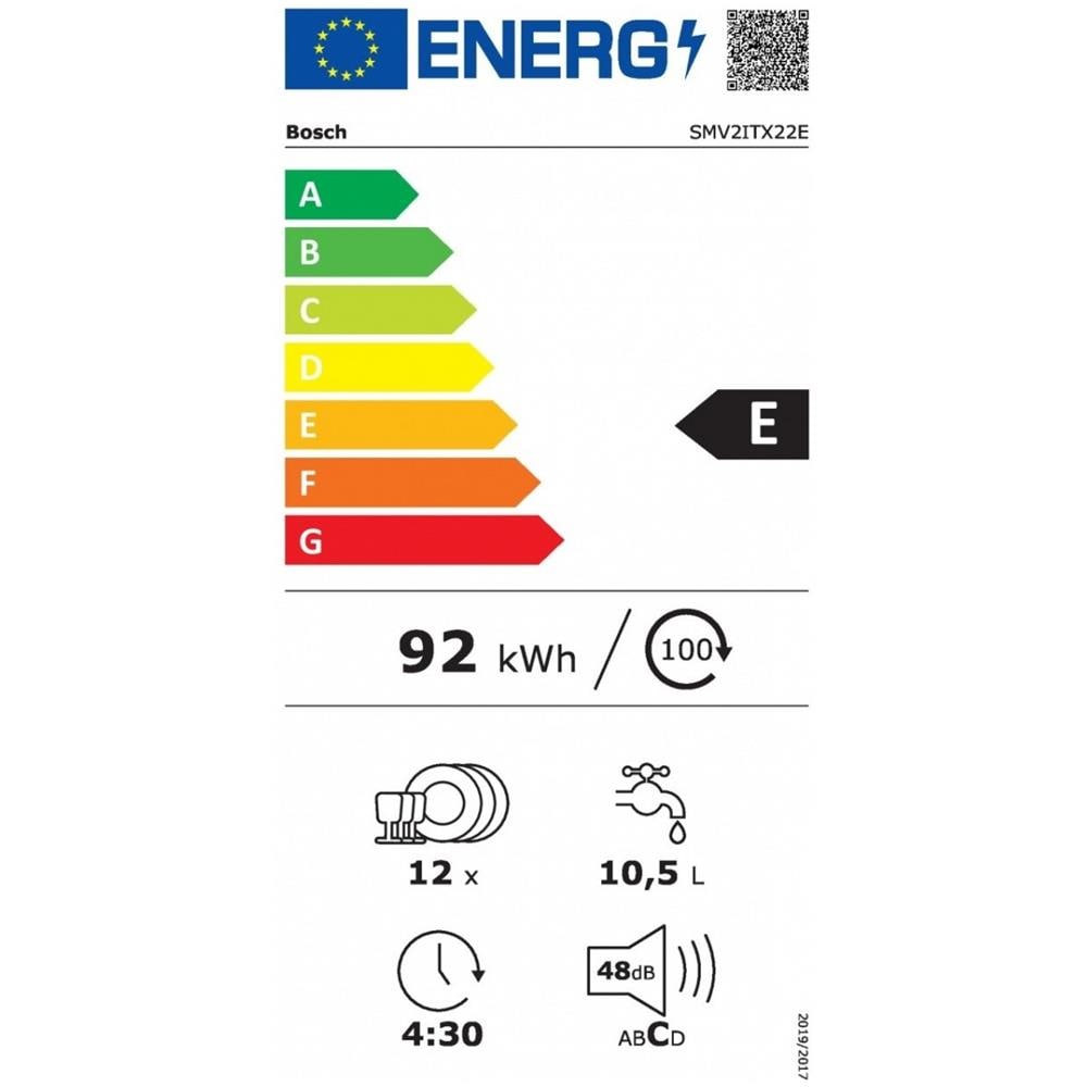 BOSCH Lavastoviglie SMV2ITX22E da Incasso a Scomparsa Totale Classe E Capacità 12 Coperti IV11283