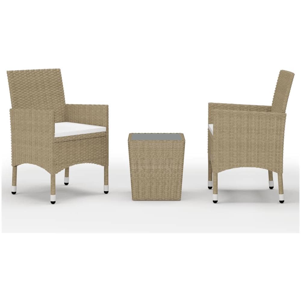 Set Bistrot Da Giardino 3 Pz Polyrattan E Vetro Temperato Beige - Foto 1