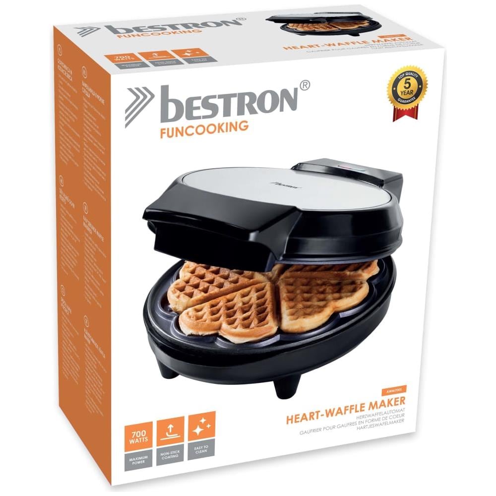 Awm700s - Classica Macchina Per Waffle A Forma Di Cuore Con Rivestimento Antiaderente, 700 W, Nera - Foto 6