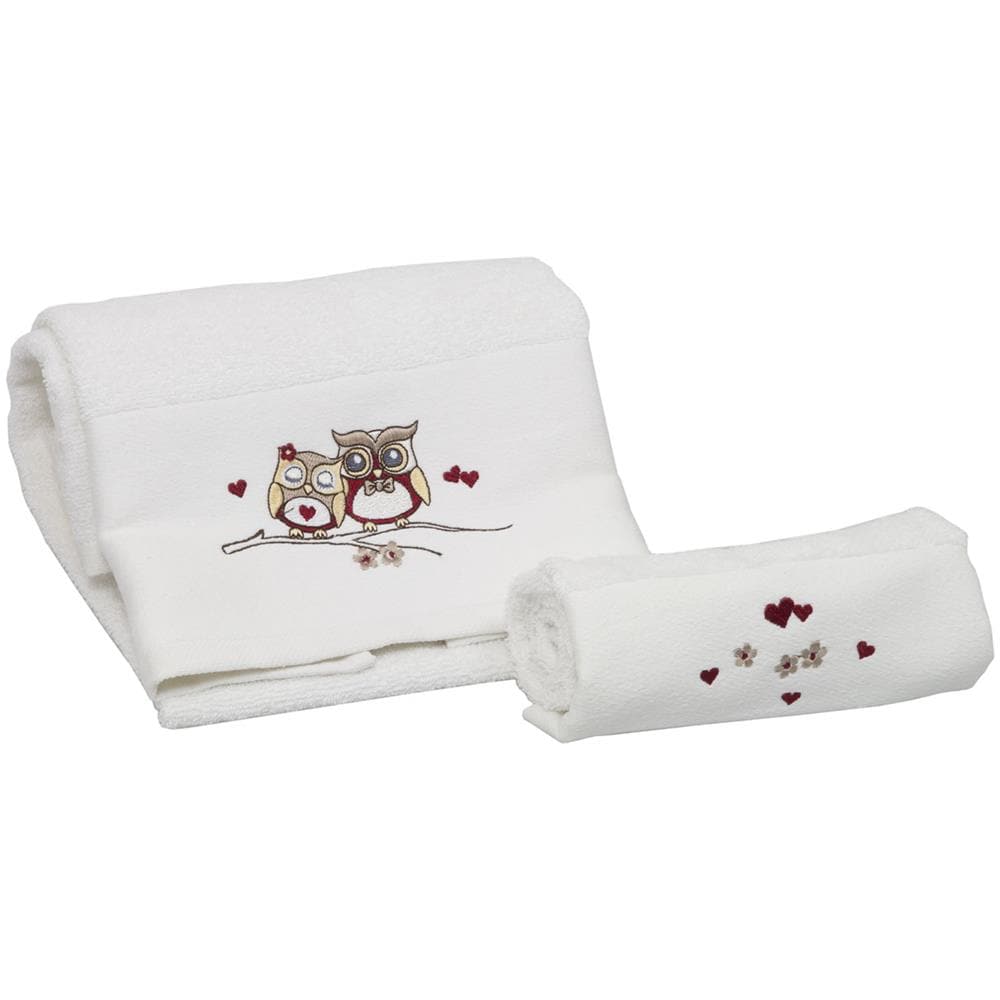 Set Asciugamano Copiola Salvietta Bagno In Spugna 100% Cotone Mod Gufetti Copiola Bianco - Foto 1