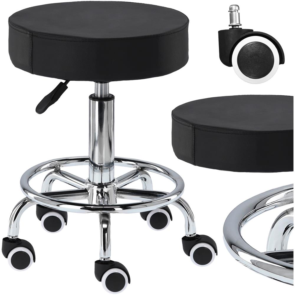 Sgabello Estetista Parrucchiere Rotondo Nero - Foto 1