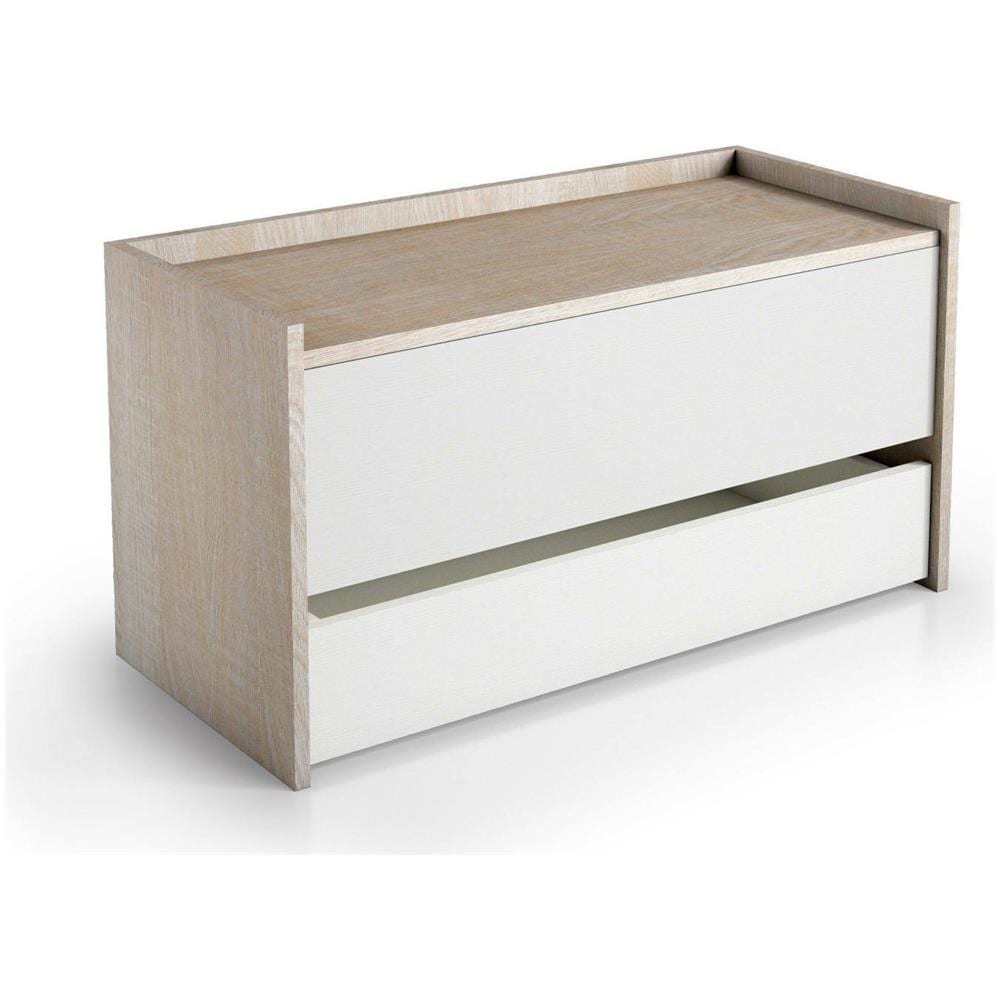 Cassapanca Lantana, Mobile Da Ingresso Moderno Con Scarpiera, Cassapanca Baule Con Due Contenitori, 100% Made In Italy, 90x40h46 Cm, Bianco E Rovere - Foto 2