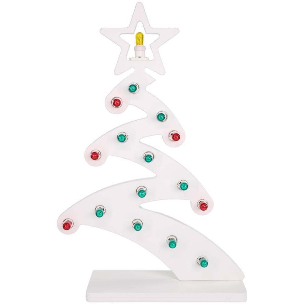 Lampada Da Tavolo In Legno Albero Di Natale Moderno 43x15xh64 Cm Luminaria D’arredo Pugliese 16 Lampadine Colorate - Foto 1