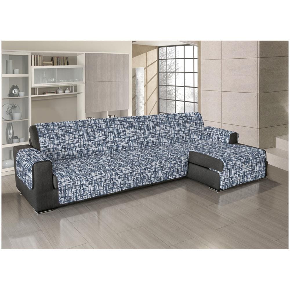 Copridivano Trapuntato Antimacchia Per Divani Con Penisola Dis. Reticolo 240-245 Cm Blu - Foto 1