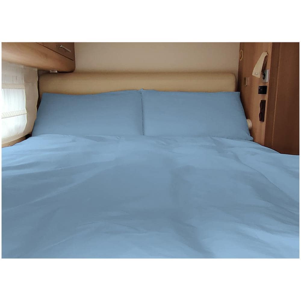 Lenzuolo Sopra Cordonetto Camper Roulotte 100% Cotone Personalizzabile Tinta Unita Matrimoniale Azzurro - Foto 1