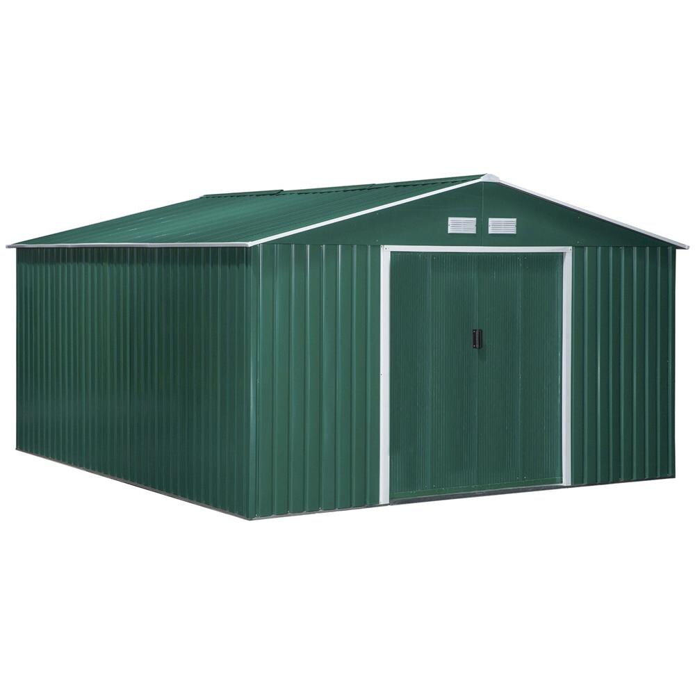 Casetta da Giardino con 2 Porte Scorrevoli e 4 Prese d'Aria in Acciaio, 340x386x200cm, Verde - Foto 1