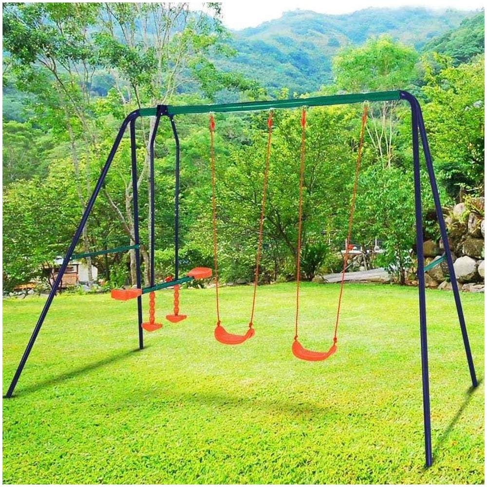 Altalena da Giardino per Bambini Dondolo 4 Posti Con Cavalluccio per Esterno Blu - Foto 2