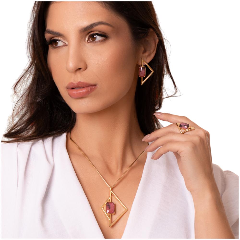Collana ICON Vertex Collection in oro 18K con pietra di Rodonite, forza e raffinatezza artigianale - Foto 2