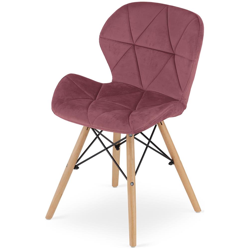 Sedia in velluto WAKO rosa scuro con gambe in legno di faggio x2 - Foto 7