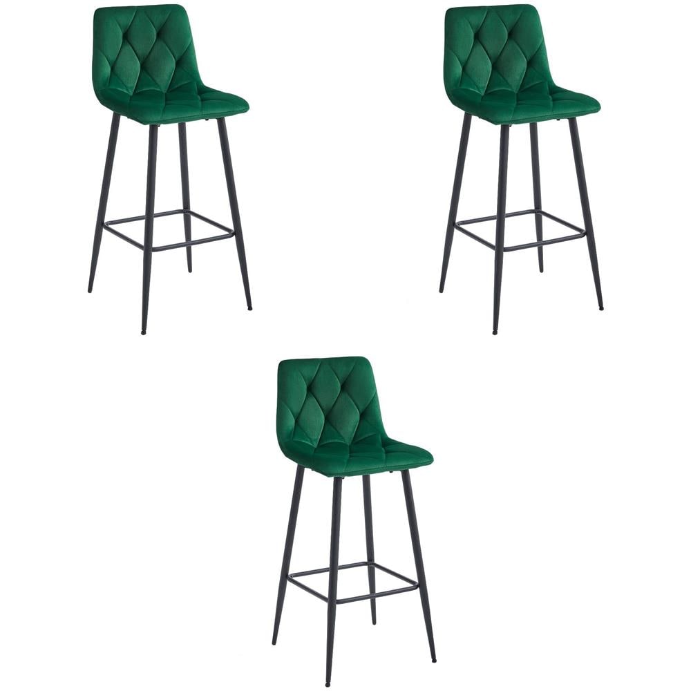KODA SGABELLO Velluto Verde Scuro Gambe Nere x3 - Foto 1