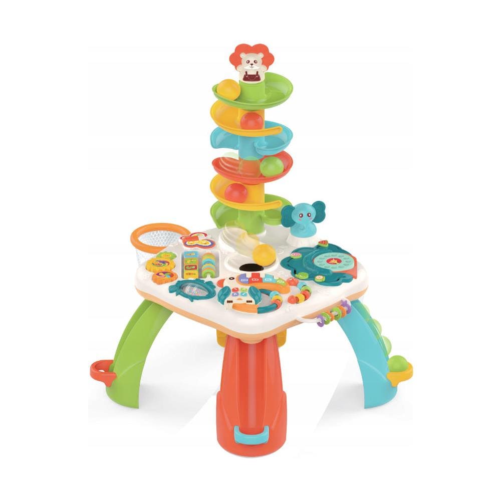 Tavolo multifunzionale per impilare blocchi 2-in-1 per bambini, rotondo + 2 sedie - Foto 1