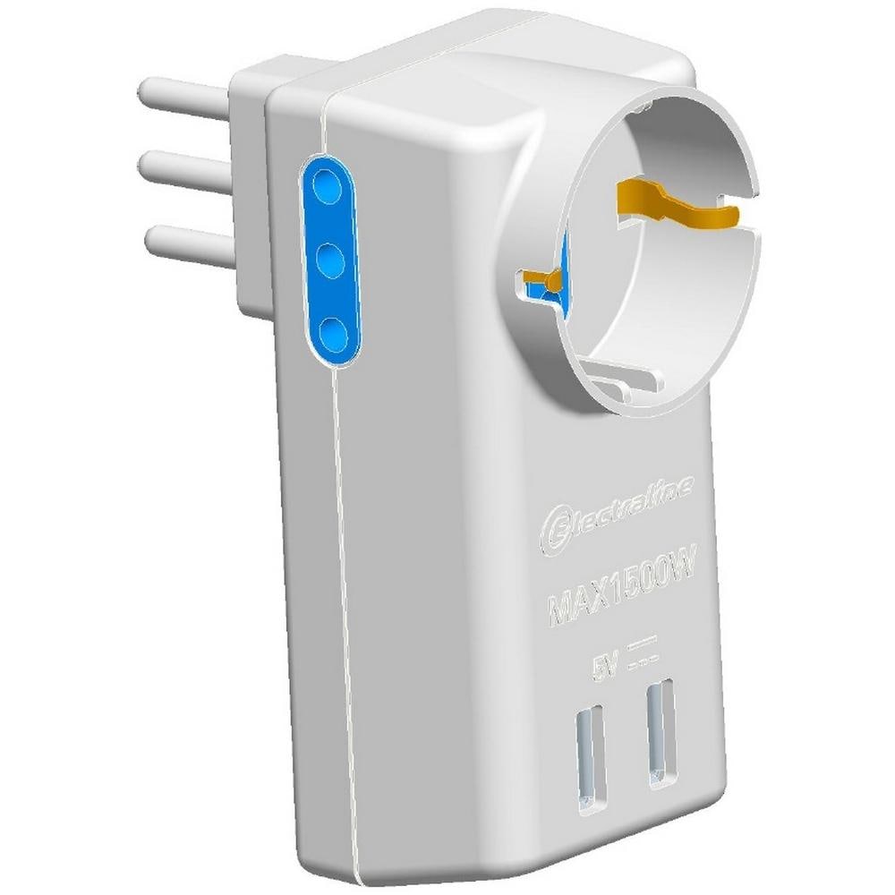 Adattatore 1 Presa Schuko / 10a+2 Prese 10a+2prese Usb - Foto 1