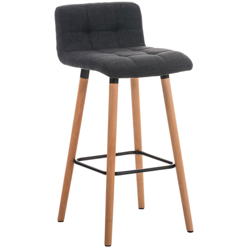 Sgabello Bar LINCOLN in Stoffa Trapuntata e Telaio in Legno di Faggio I Sgabello Alto da Cucina con Seduta 75 cm I Sedia Alta da Bancone con Schienale e Poggiapiedi Grigio Scuro - Foto 1
