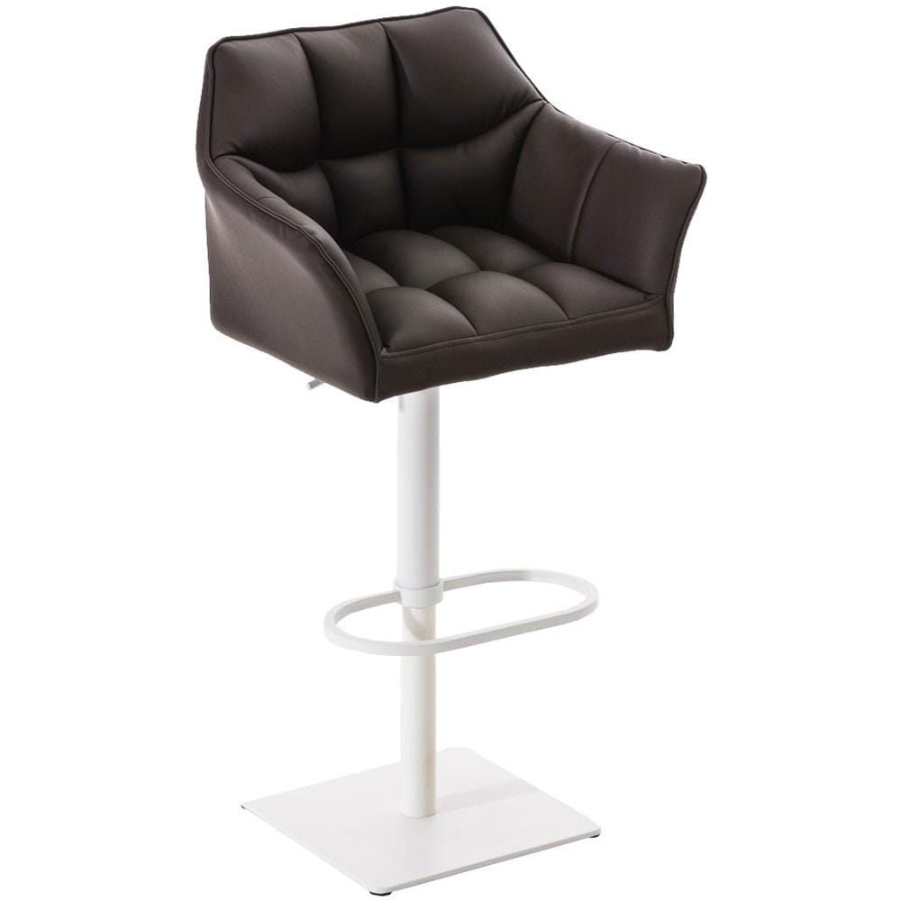 Sgabello Alto Regolabile Damaso in Similpelle I Sgabello Bancone con Braccioli E Schienale Imbottiti E Poggiapiedi, H 58-83 CM Marrone Bianco - Foto 1