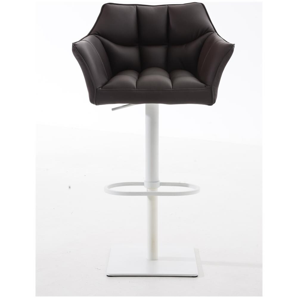 Sgabello Alto Regolabile Damaso in Similpelle I Sgabello Bancone con Braccioli E Schienale Imbottiti E Poggiapiedi, H 58-83 CM Marrone Bianco - Foto 2