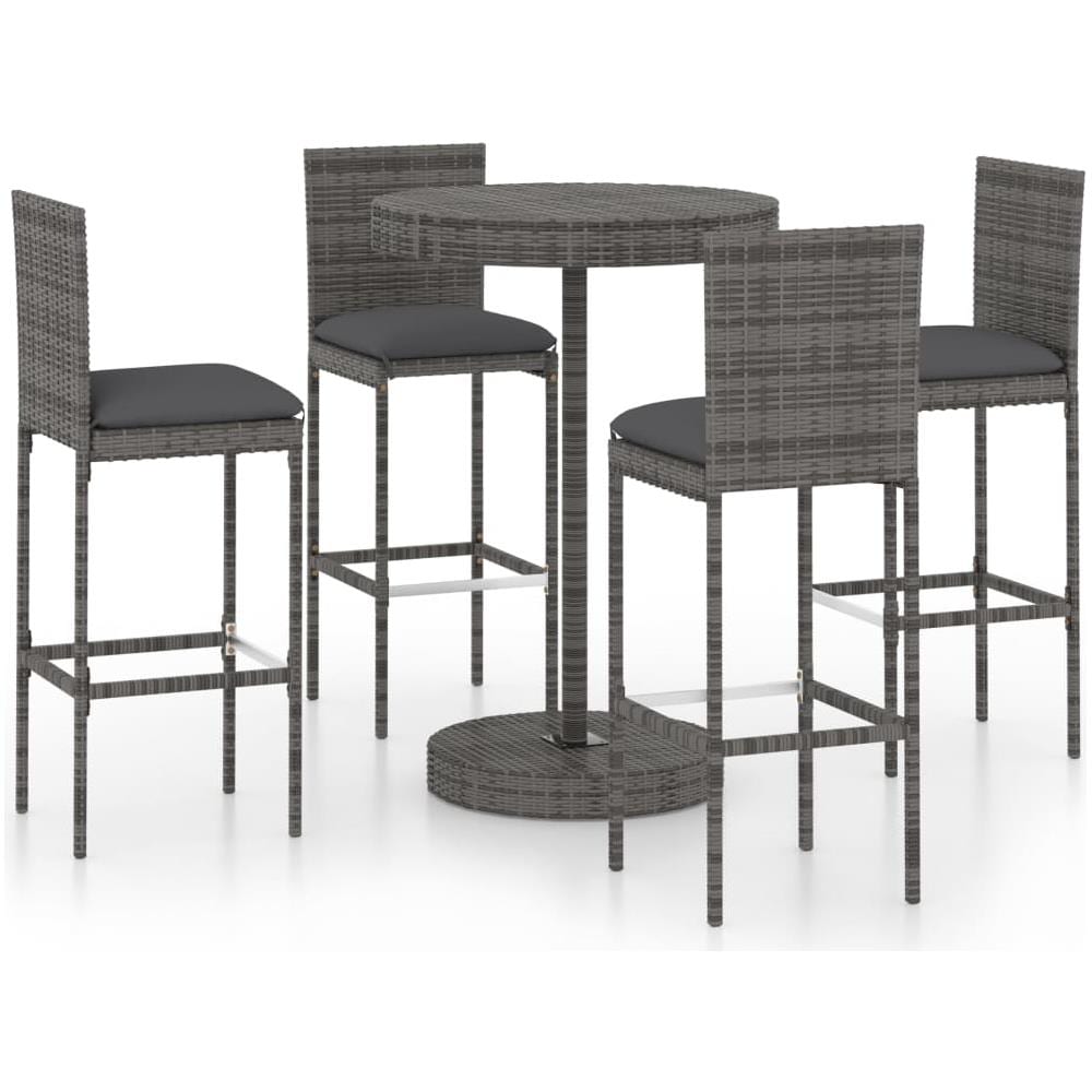 Set Da Bar Da Giardino 5 Pz Con Cuscini In Polyrattan Grigio - Foto 1