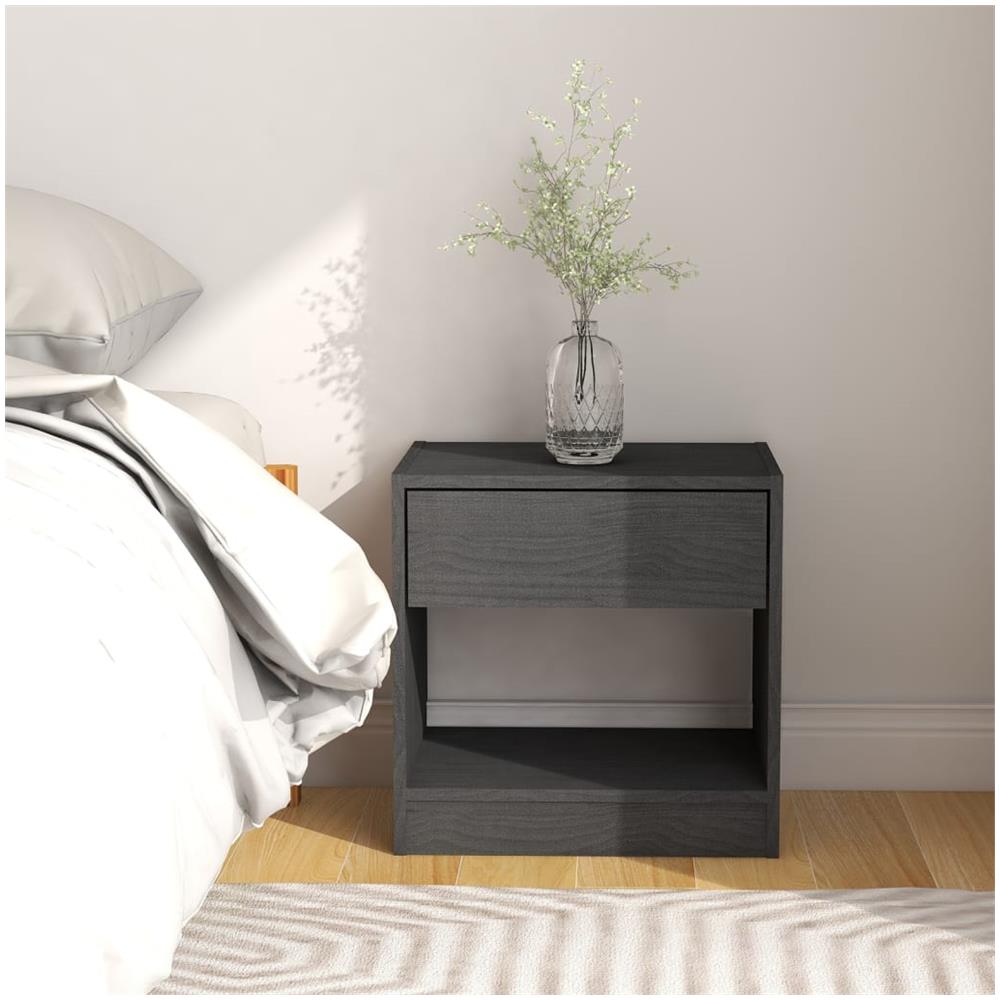 Comodini 2 Pz Grigi 40x31x40 Cm In Legno Massello Di Pino - Foto 3