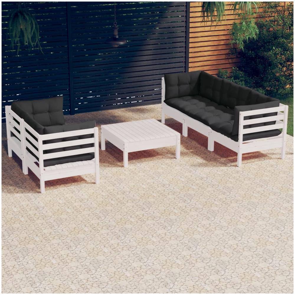 Set Divani Da Giardino 6 Pz Con Cuscini Antracite Legno Di Pino - Foto 1