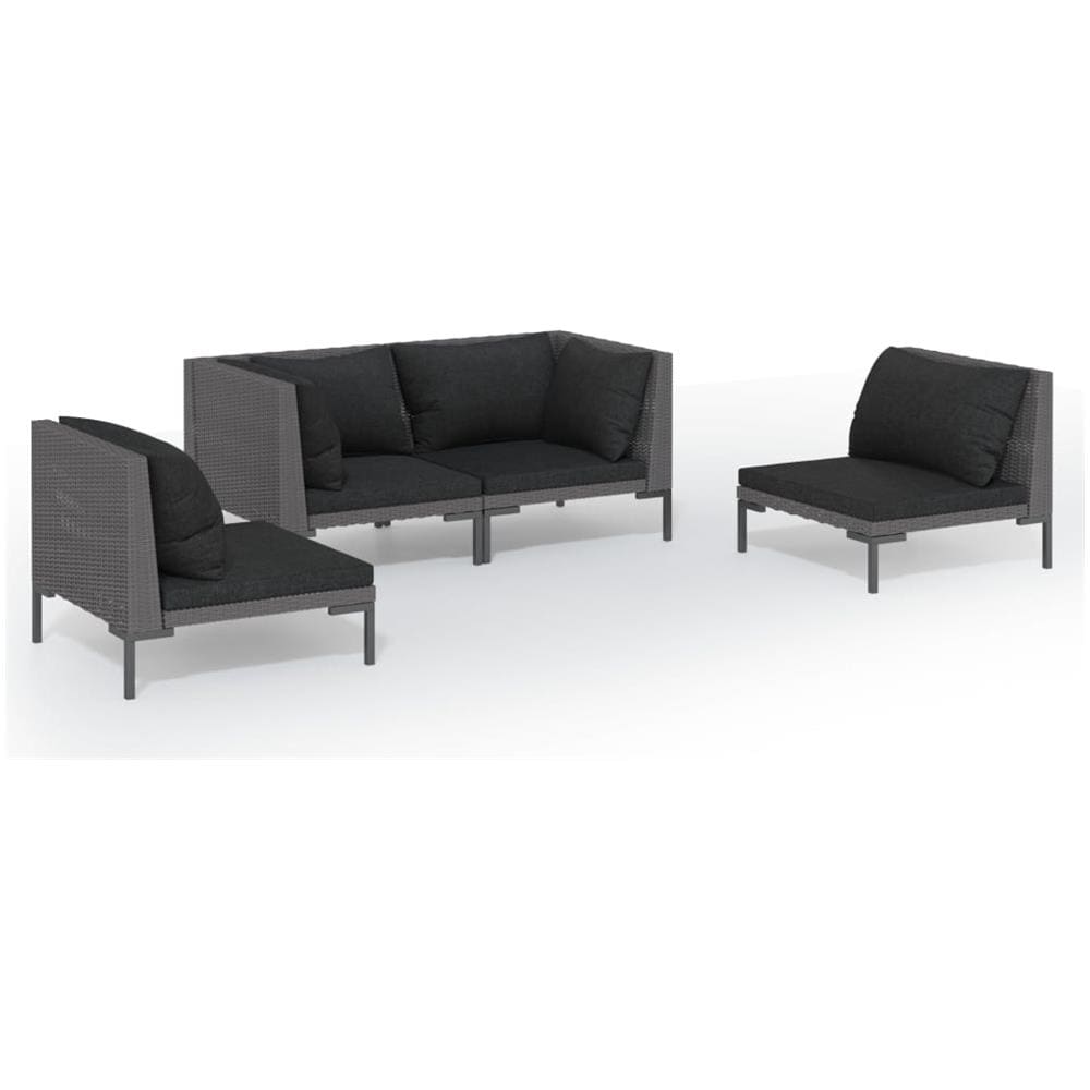 Set Divani Giardino 4 Pz Con Cuscini In Polyrattan Grigio Scuro - Foto 1