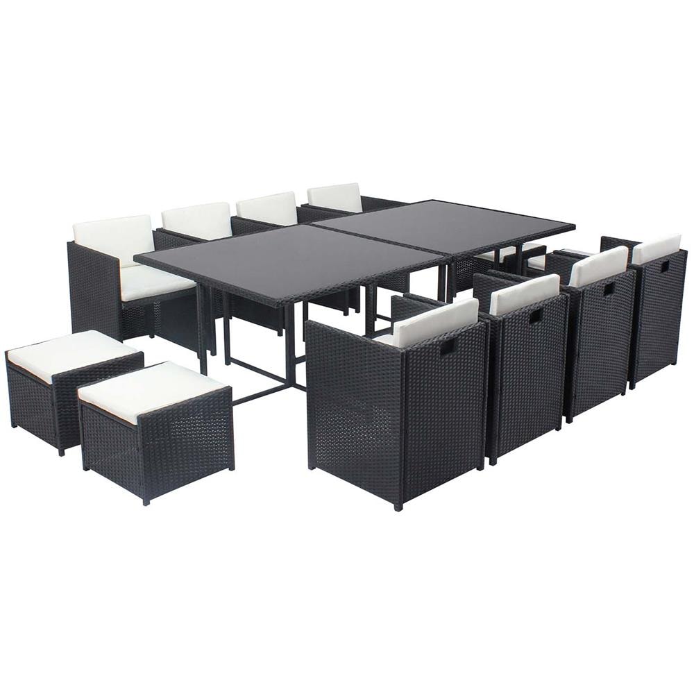 Salotto Da Giardino A Incasso 12 Posti Resina Intrecciata Nero/bianco Miami - Foto 1