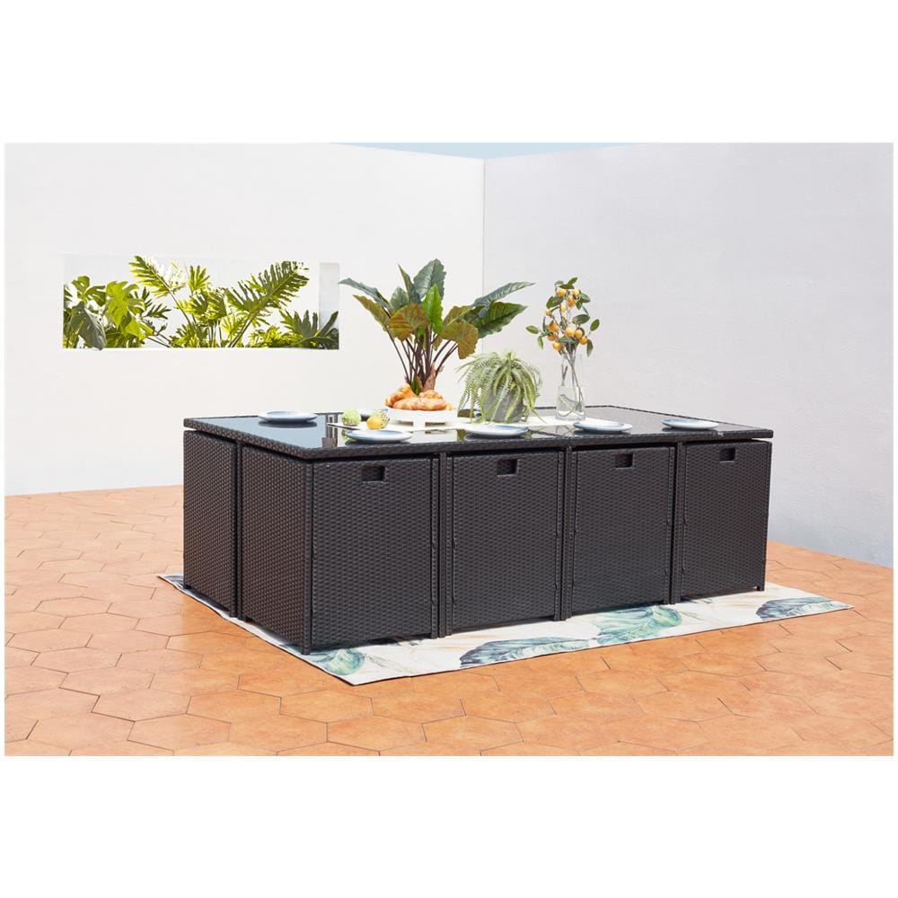 Salotto Da Giardino A Incasso 12 Posti Resina Intrecciata Nero/bianco Miami - Foto 8