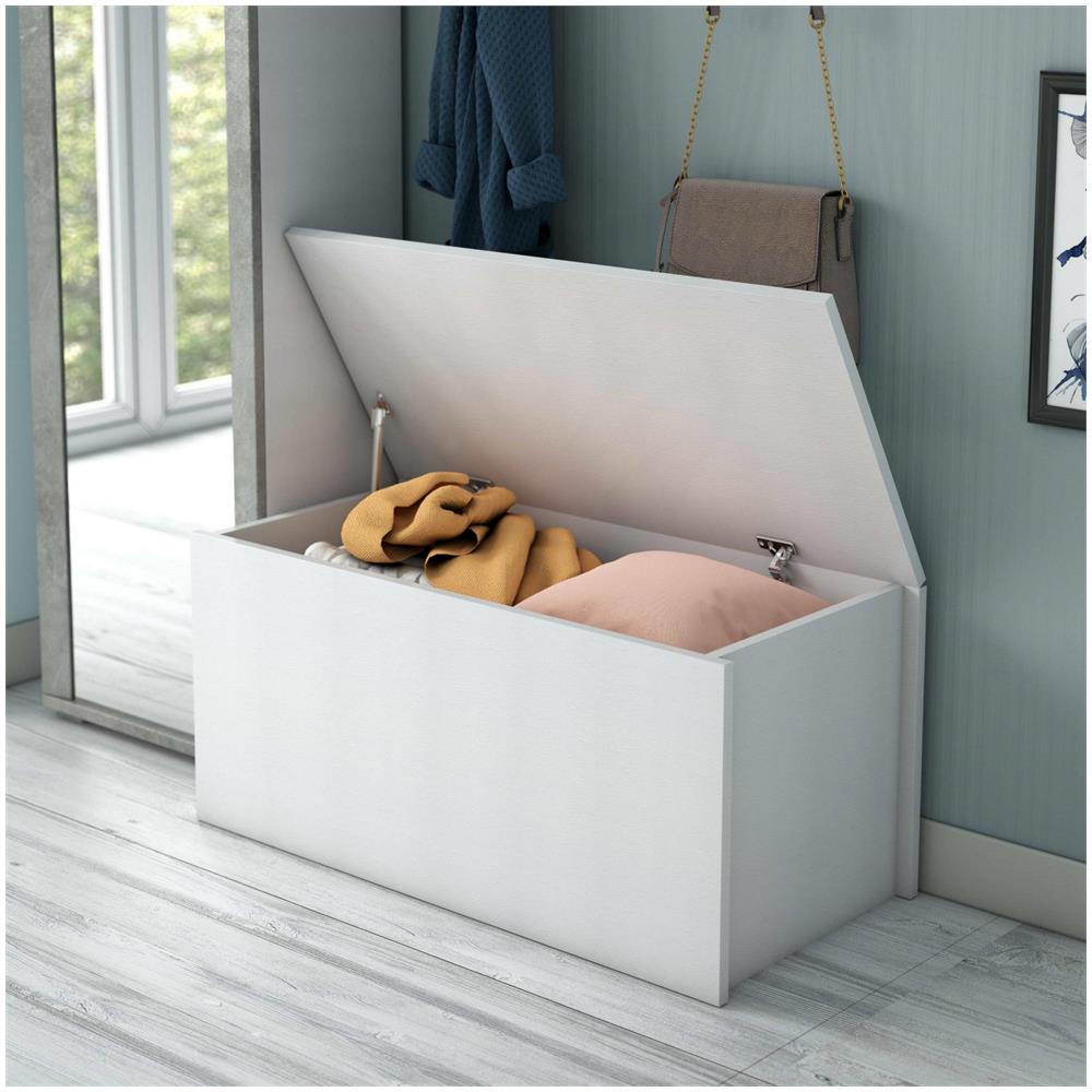 Baule Miltonia, Capiente Box Contenitore Multiuso, Cassapanca Moderna, 100% Made In Italy, 90x45h45 Cm, Bianco - Foto 1
