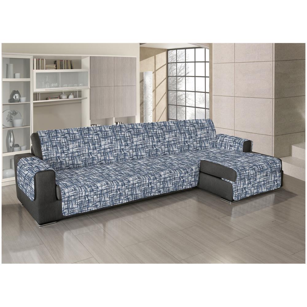 Copridivano Trapuntato Antimacchia Per Divani Con Penisola Dis. Reticolo 280-285 Cm Blu - Foto 1