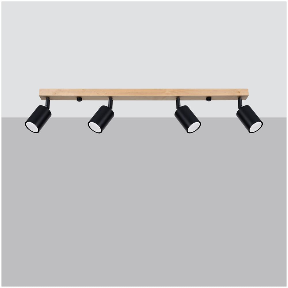 Lampada A Soffitto Verdo 4 Nero Sl. 1294 - Moderno Lampade Da Soffitto Legno Nero 17.5x96x65 Cm - Foto 2