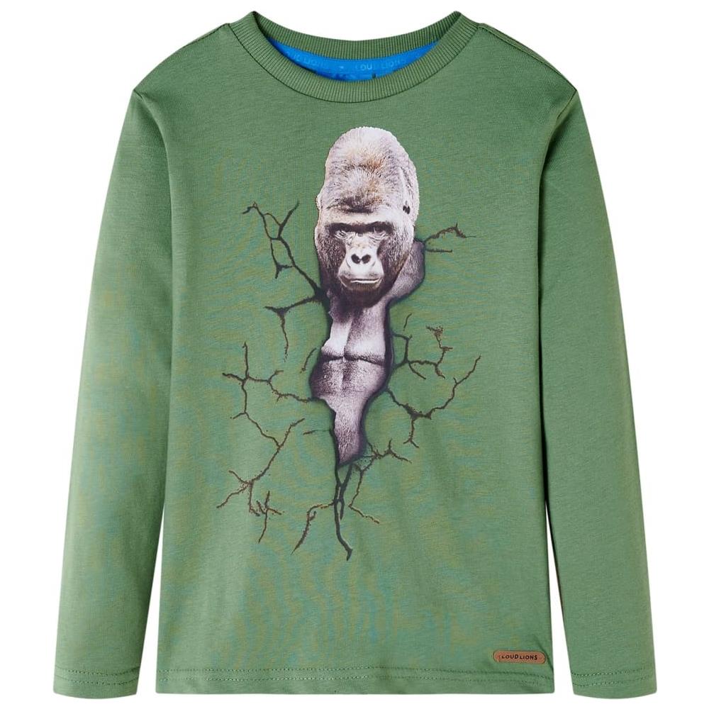 Maglietta Da Bambino A Maniche Lunghe Stampa Gorilla Cachi Chiaro 116 - Foto 1