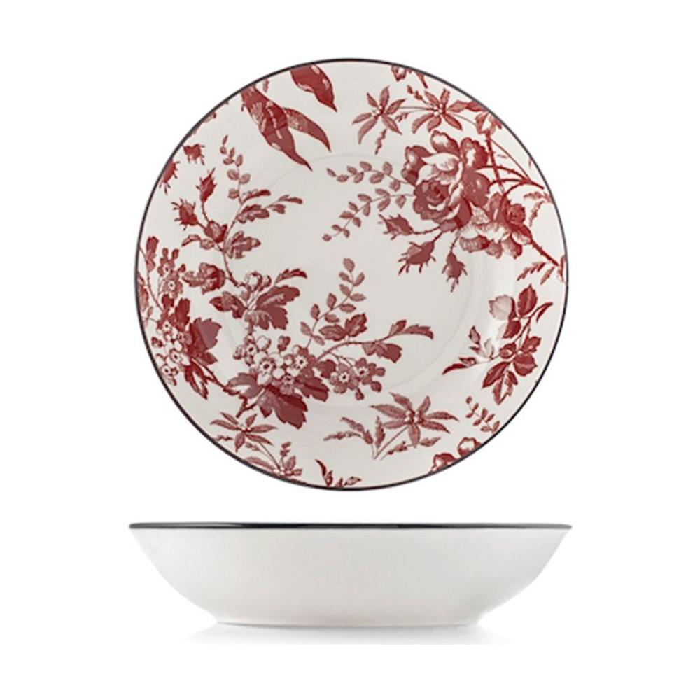 Set 6 piatti fondi Elizabeth in porcellana bianca decorata rosso cm 20 - Foto 1
