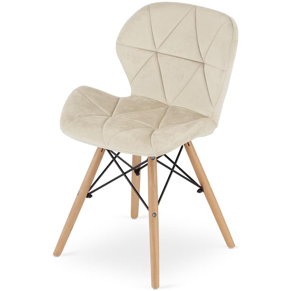 Sedie WAKO in velluto beige con gambe in legno di faggio x2 - Foto 7