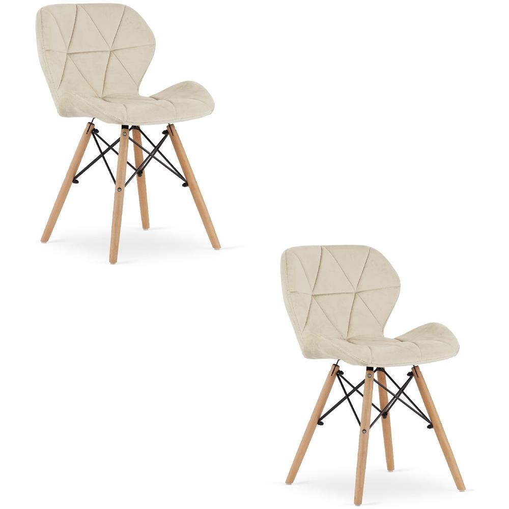 Sedie WAKO in velluto beige con gambe in legno di faggio x2 - Foto 1