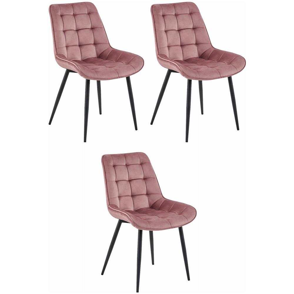 Sedia BERA - Velluto rosa scuro con gambe nere x 3 - Foto 1