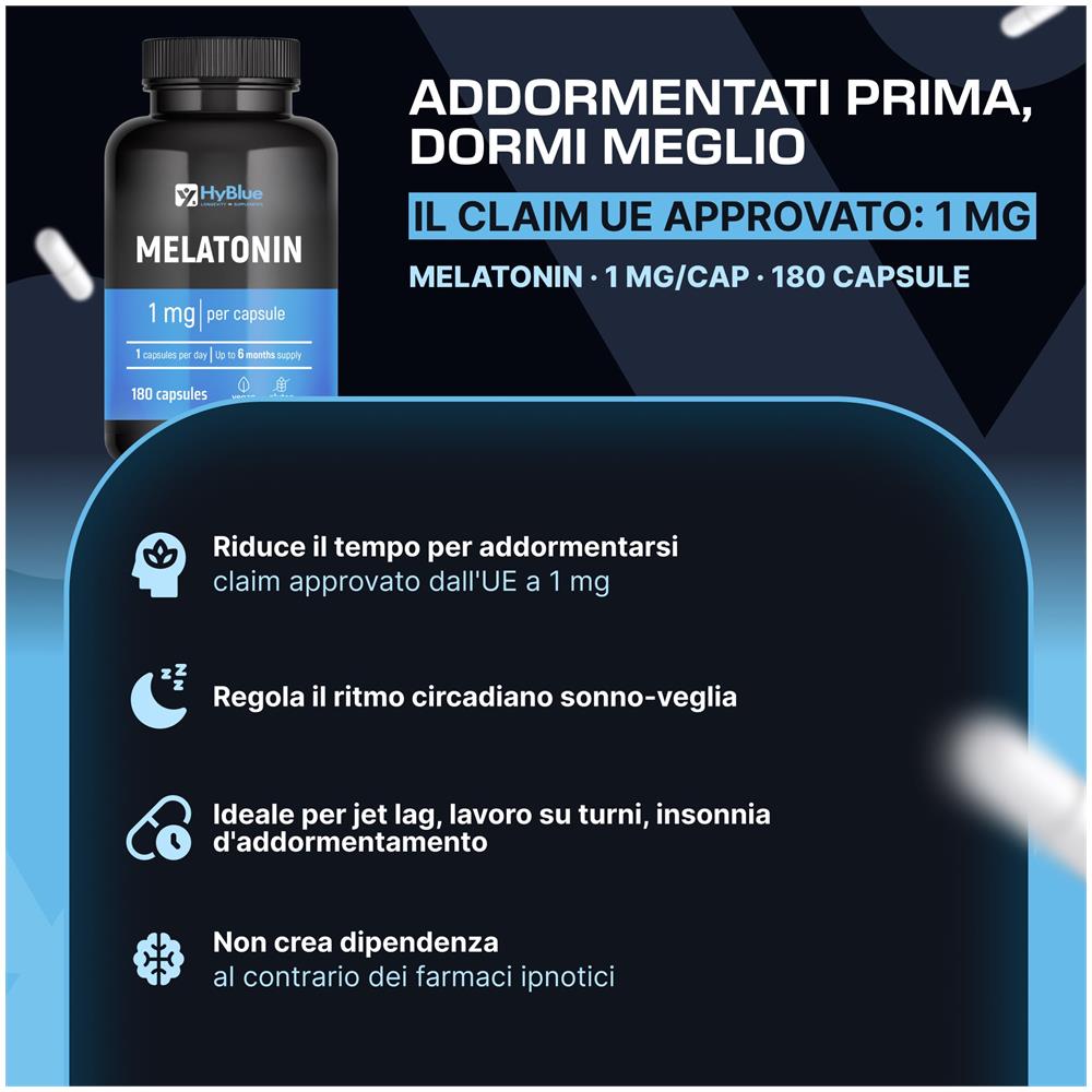Melatonina 1 mg 180 Capsule | Integratore per il Sonno che Riduce il Tempo di Addormentamento | Riposo e Relax Notturno | 100% Vegano, Senza Glutine e Senza Lattosio | Fino a 6 Mesi - Foto 1