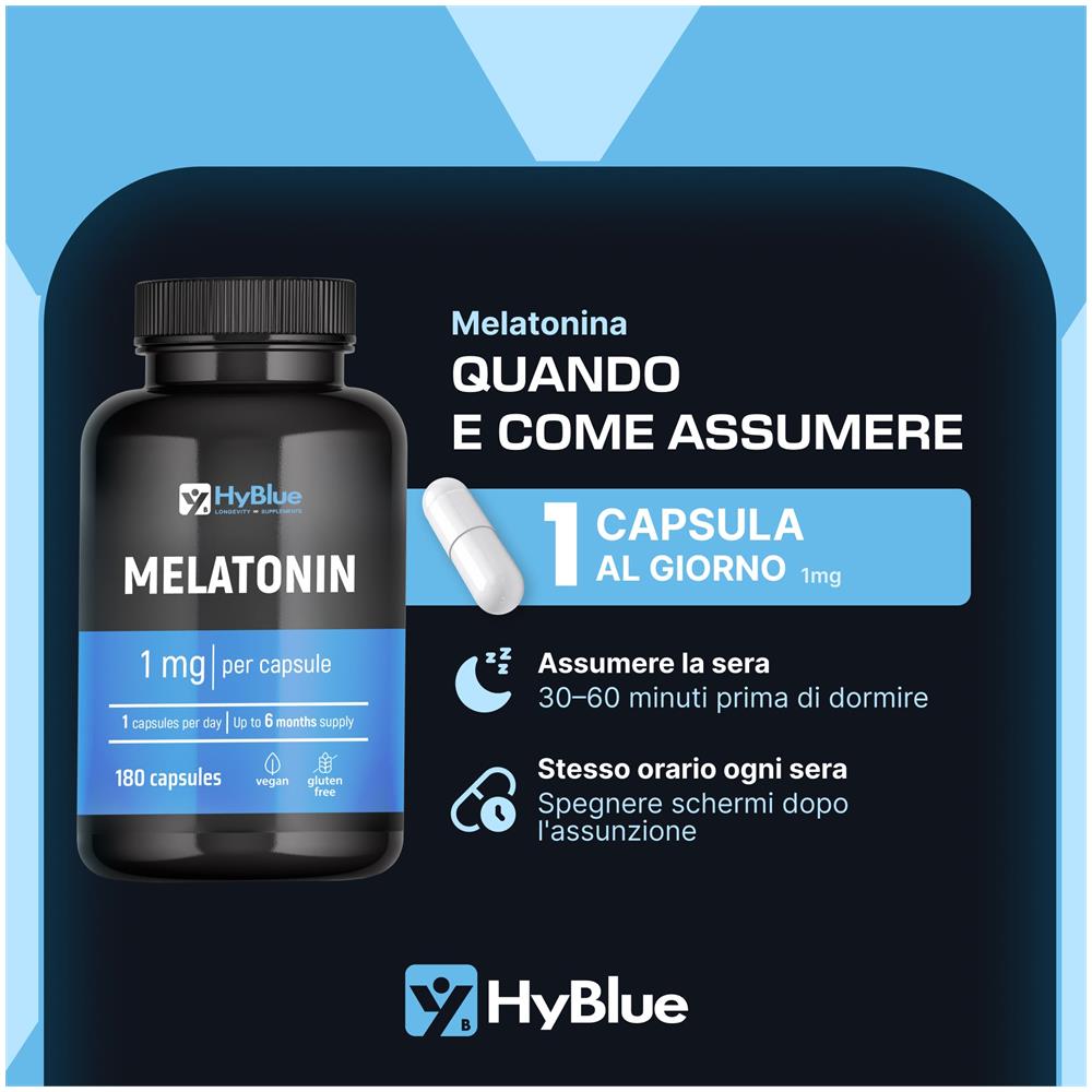 Melatonina 1 mg 180 Capsule | Integratore per il Sonno che Riduce il Tempo di Addormentamento | Riposo e Relax Notturno | 100% Vegano, Senza Glutine e Senza Lattosio | Fino a 6 Mesi - Foto 2